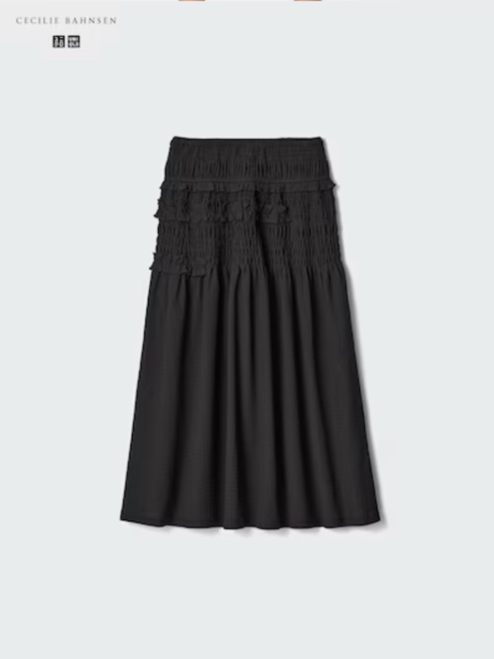 NWT UNIQLO Cecilie Bahnsen Women's Shirring Skirt in Black size Medium